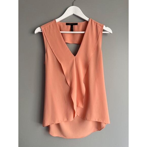 BCBGMaxAzria Tops - BCBG MaxAzria Peach Sleeveless Draped V-Neck Blouse Open Back Size XXS Chiffon
